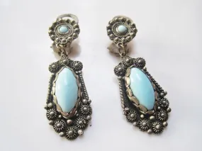 Vintage Blue Glass and silver Turkish Clip On Earrings