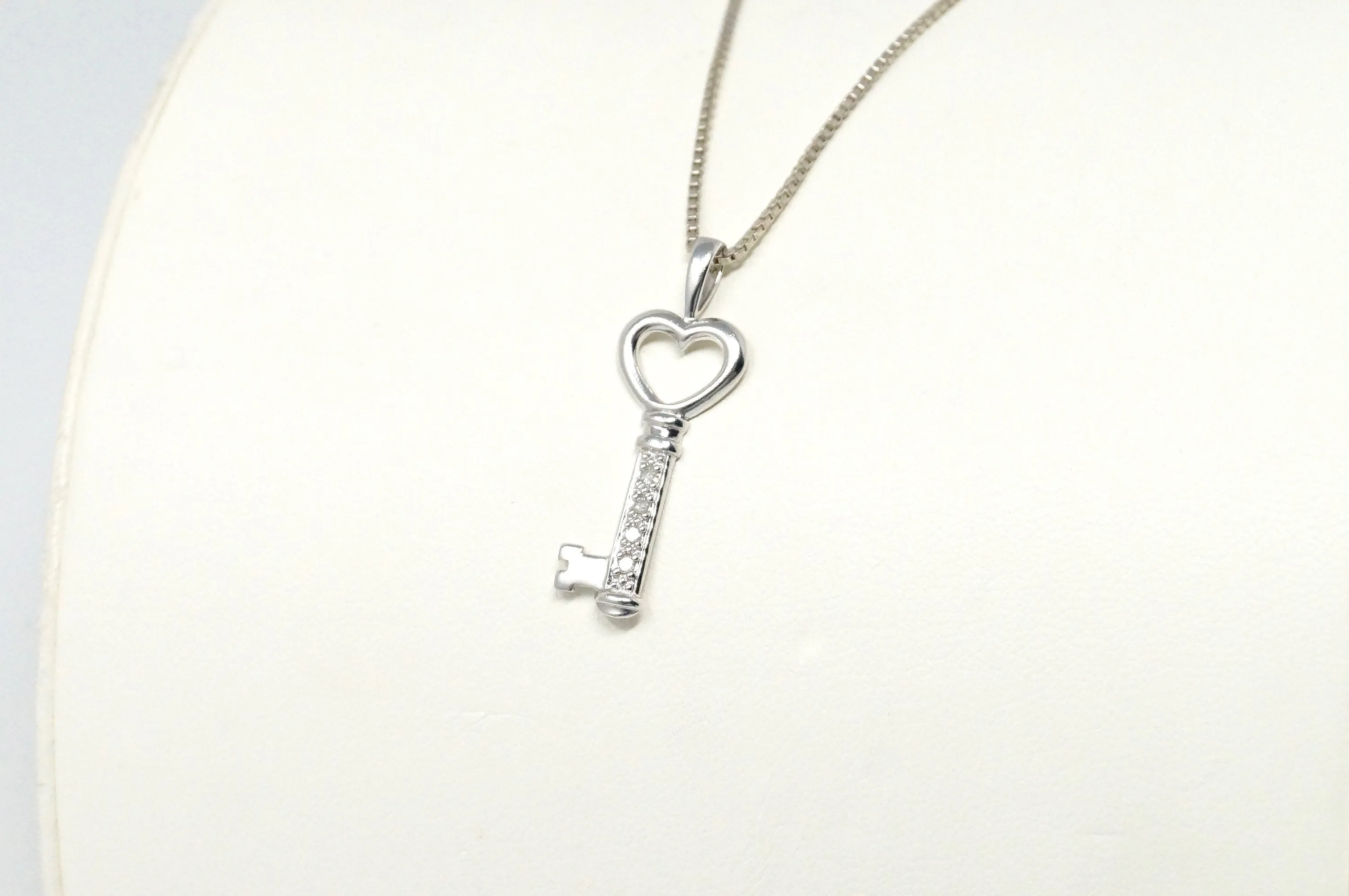 Vintage Diamond Heart Key "Key To My Heart" Sterling Silver Necklace 20"