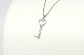 Vintage Diamond Heart Key "Key To My Heart" Sterling Silver Necklace 20"