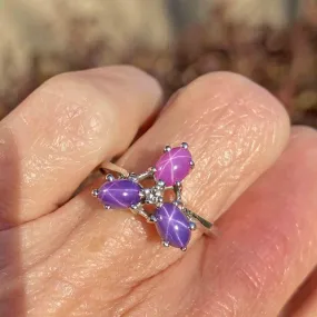 Vintage Diamond Ruby and Purple Star Sapphire Ring in White Gold