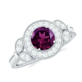 Vintage Inspired Rhodolite Engagement Ring with Diamond