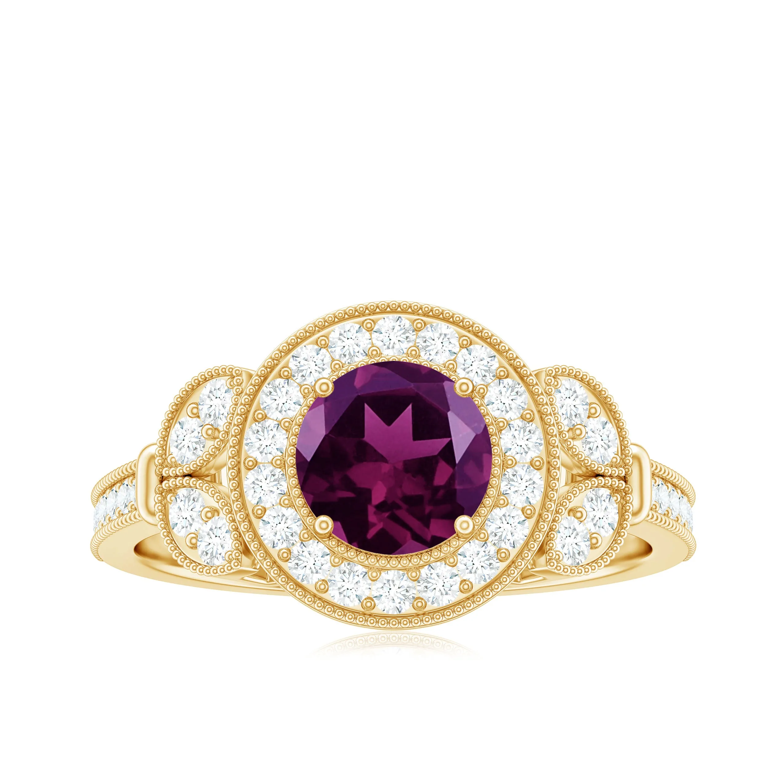 Vintage Inspired Rhodolite Engagement Ring with Diamond