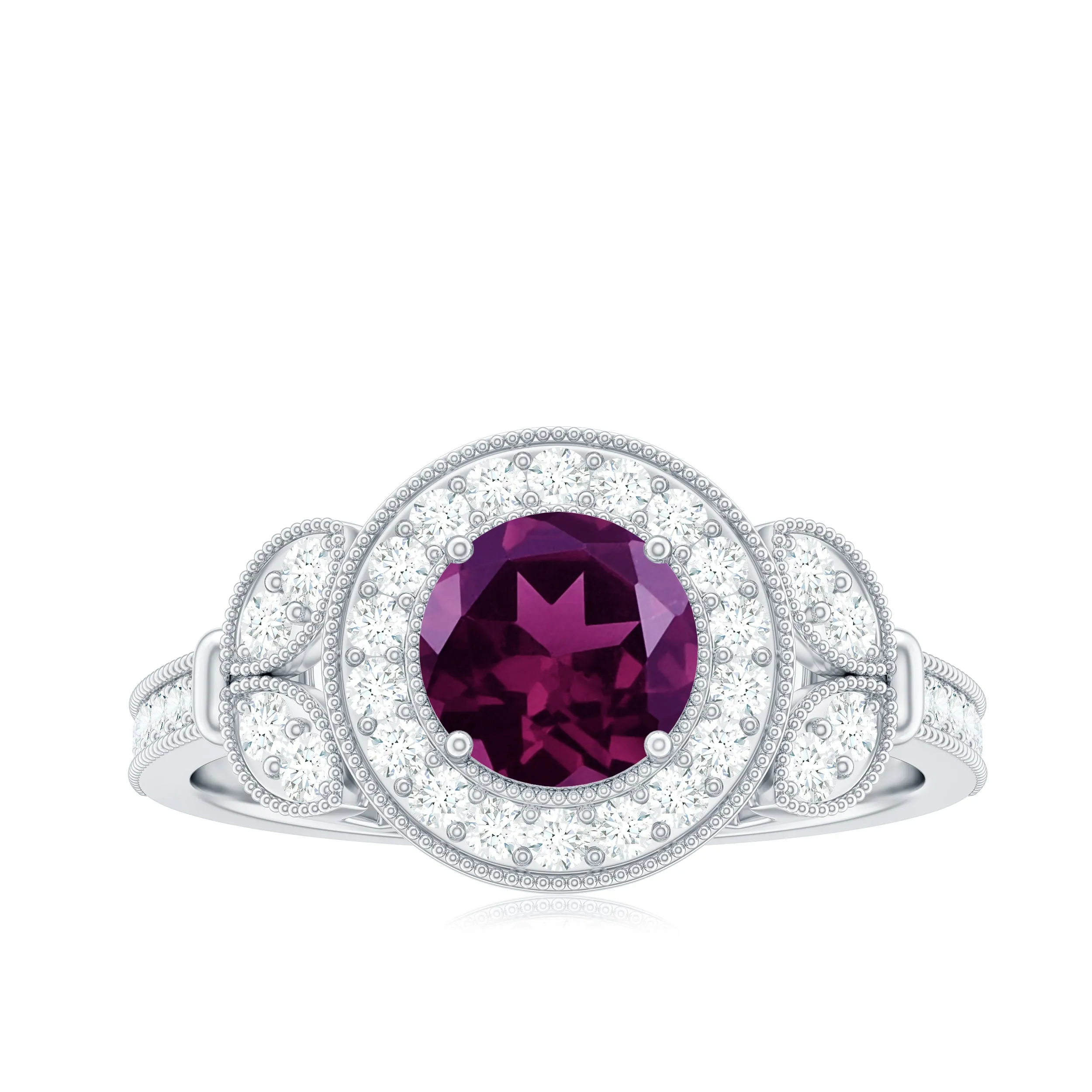 Vintage Inspired Rhodolite Engagement Ring with Diamond