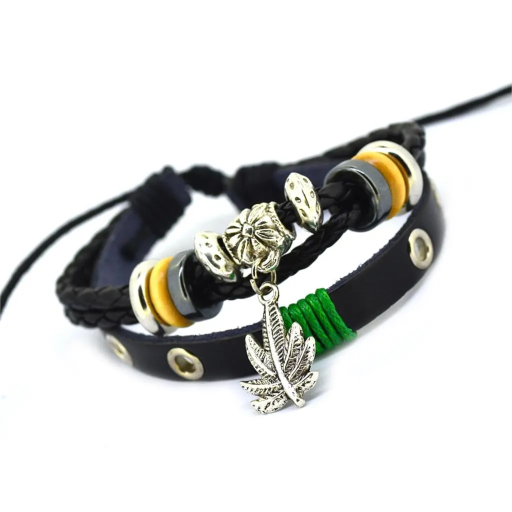 Vintage Retro Handmade Bohemia Wooden beads Adjustable Leather Bracelet For Women Men Unisex Jewelry Star Silver Bracelet Bangle