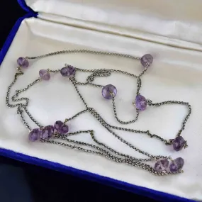 Vintage Silver Amethyst Long Chain Necklace