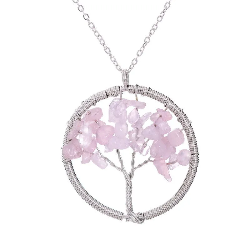 Women Rainbow 7 Chakra Amethyst Tree Of Life Quartz Chips Pendant Necklace Multicolor Wisdom Tree Natural Stone Necklace