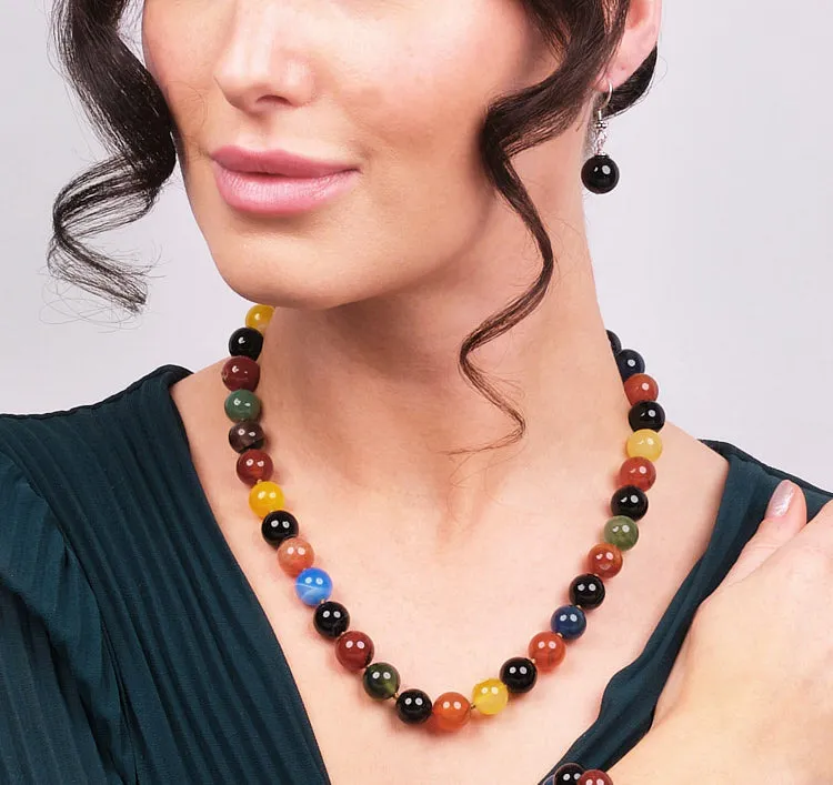 Women's 12mm Multi-Colored Natural Gemstone Beaded Necklace