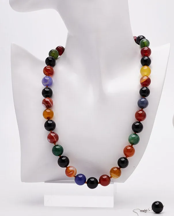 Women's 12mm Multi-Colored Natural Gemstone Beaded Necklace