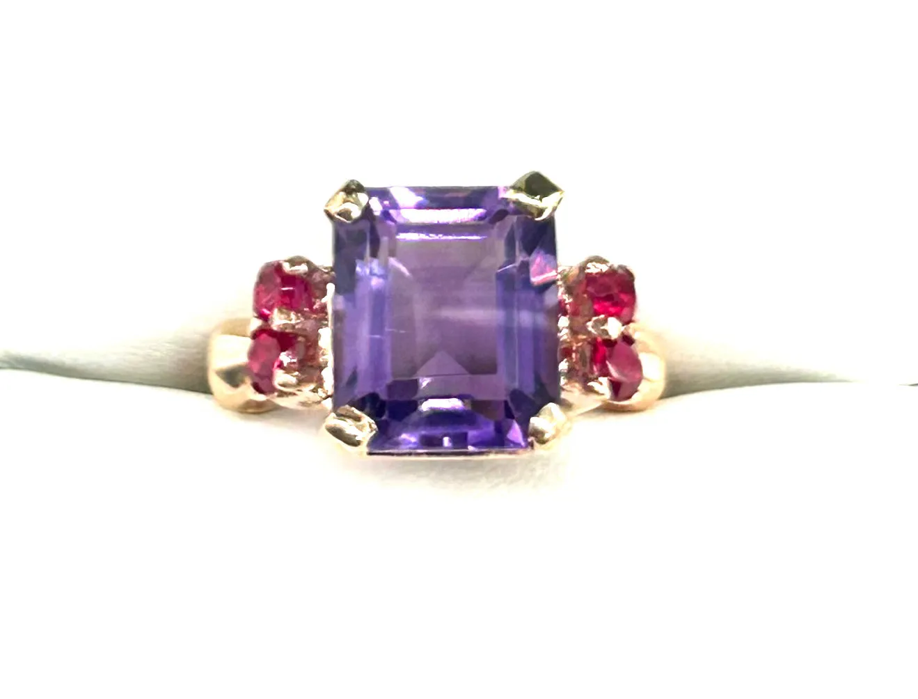 Women’s Unique 14K Gold Rectangular Purple Gem & Ruby Ring